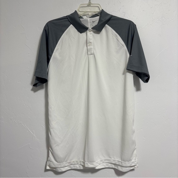 Nike Golf Polo Short Sleeve Shirt White Gray Size Medium - Picture 1 of 6